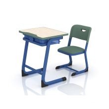 Modern 1.2mm thickness blue sled-based chair and MDF study desk school with 0.7mm iron shelf